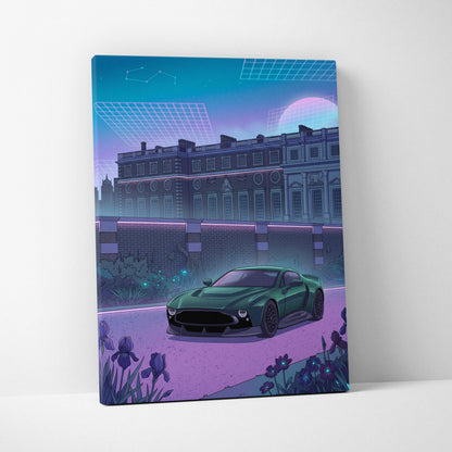 Aston Martin Victor Inspired Canvas - Car Neon Blues Living Room Vaporwave Mood Nostalgic RetroFuturistic Decor Style Neon Canvas