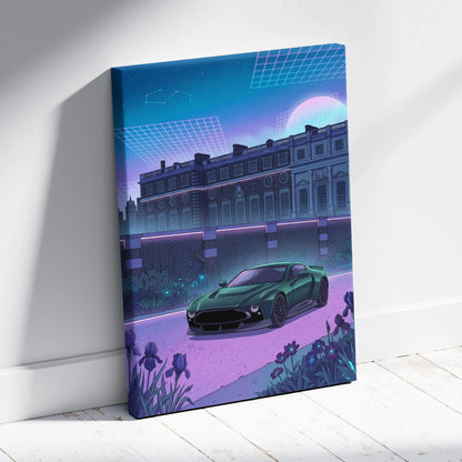 Aston Martin Victor Inspired Canvas - Car Neon Blues Living Room Vaporwave Mood Nostalgic RetroFuturistic Decor Style Neon Canvas