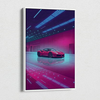Ferrari 458 Italia Inspired Red Purple Canvas Wall Art, Vaporwave Supercar Artwork, Neon Garage Decor, Retro Futuristic Exotic Print
