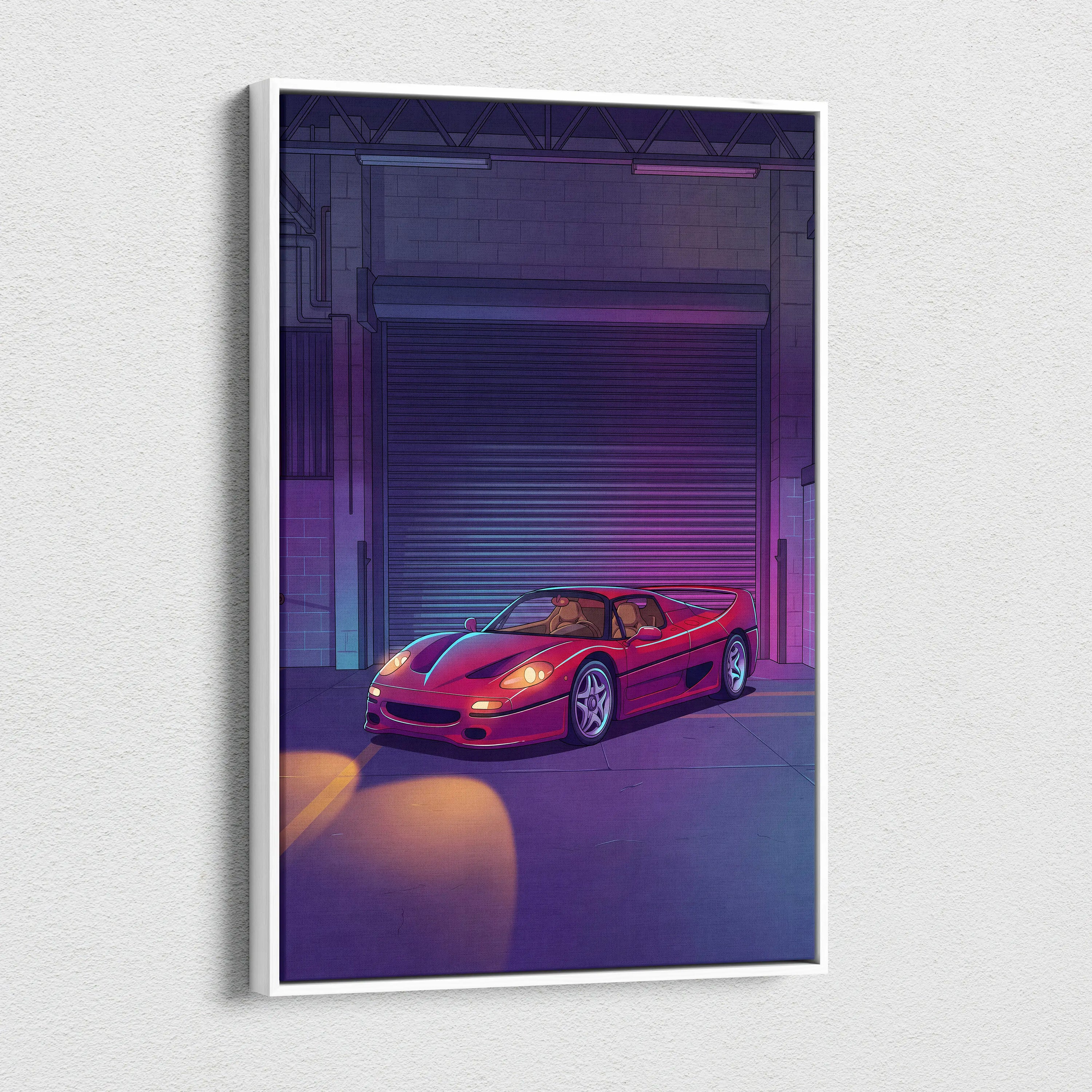 Ferrari F50 Inspired Red Purple Canvas Wall Art, Vaporwave Supercar Artwork, Neon Garage Decor, Retro Futuristic Exotic Car Print
