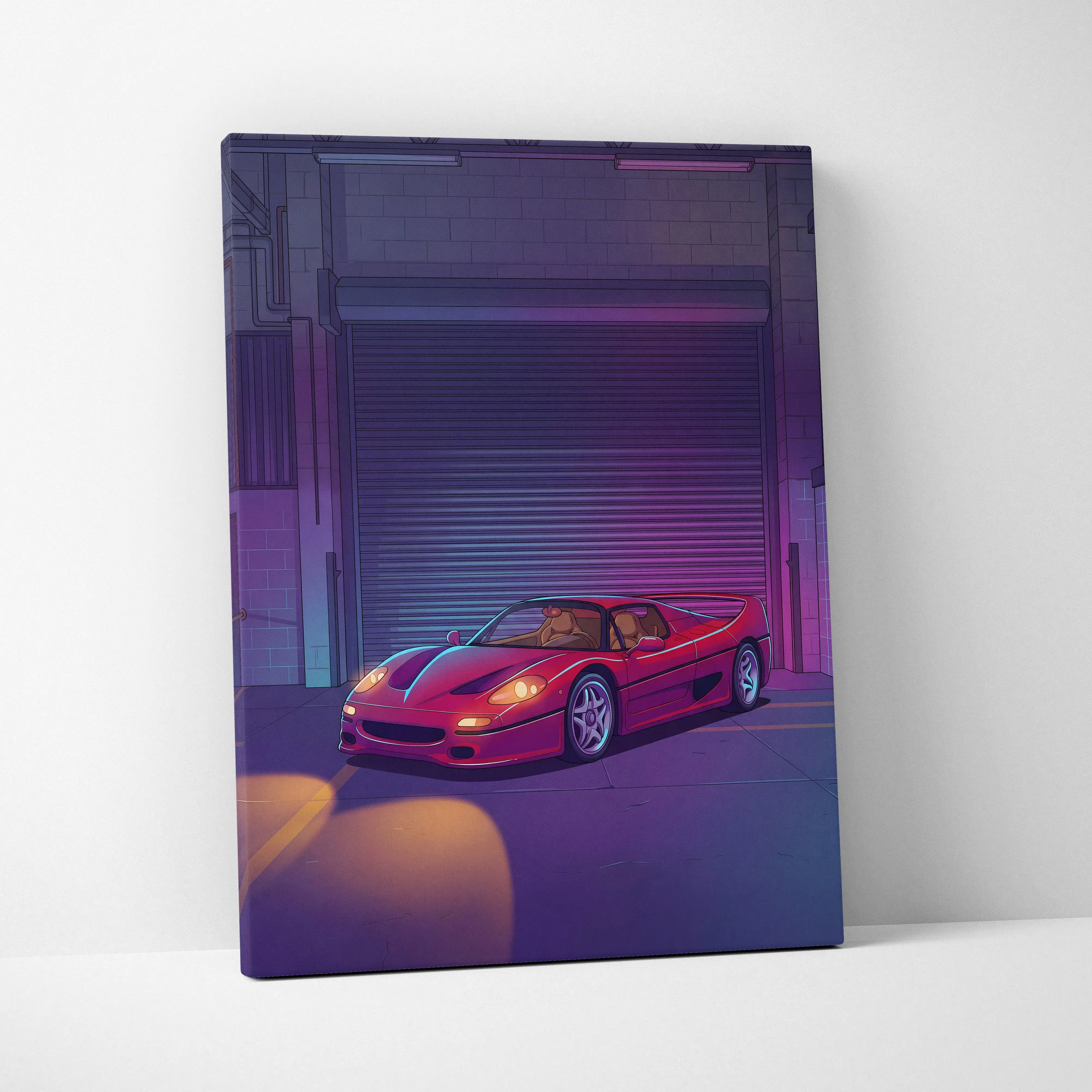 Ferrari F50 Inspired Red Purple Canvas Wall Art, Vaporwave Supercar Artwork, Neon Garage Decor, Retro Futuristic Exotic Car Print