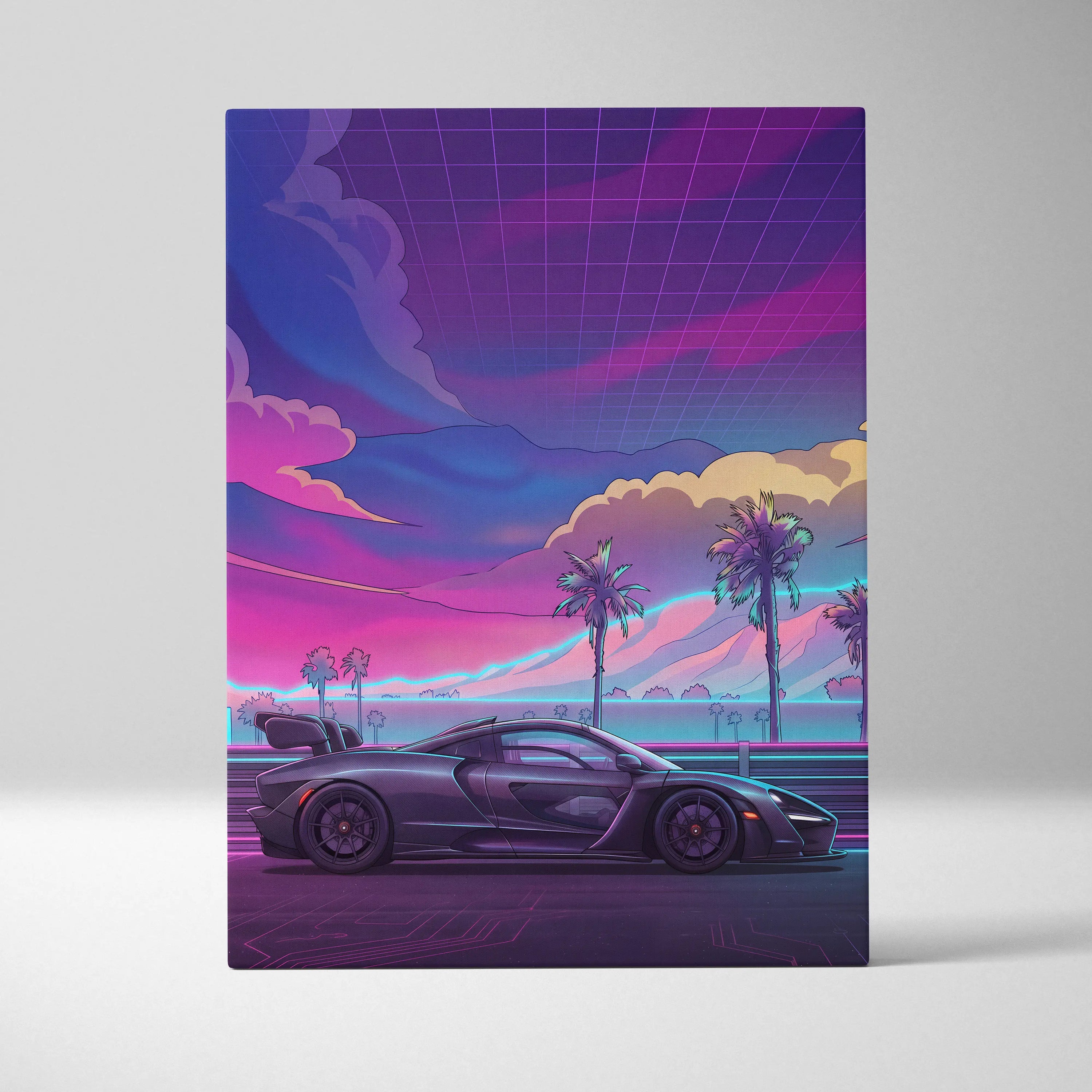 McLaren Senna Inspired Vaporwave Neon Sunset Drive - Car Art Neon Purple Pink Blue Living Room Modern Pop Canvas