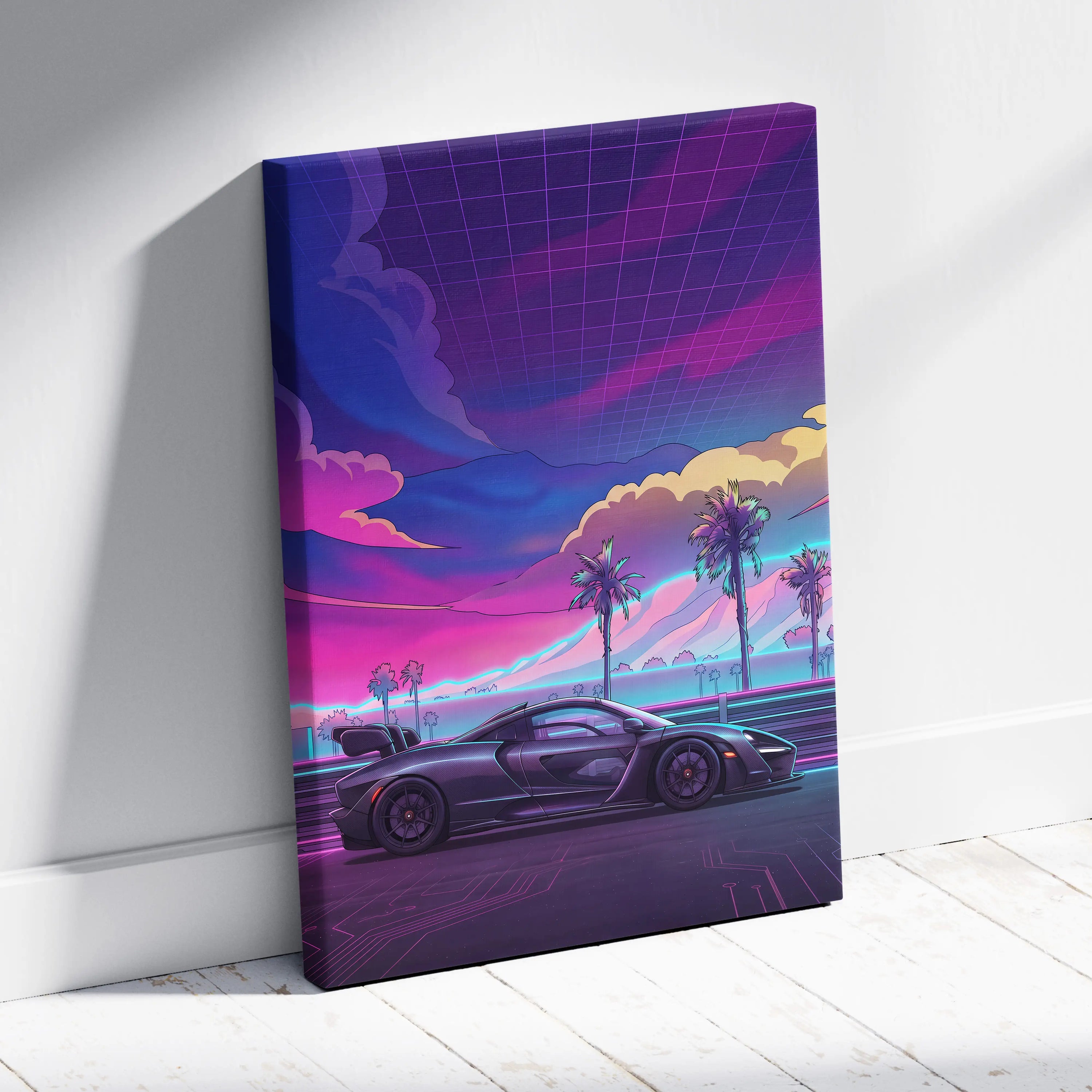 McLaren Senna Inspired Vaporwave Neon Sunset Drive - Car Art Neon Purple Pink Blue Living Room Modern Pop Canvas
