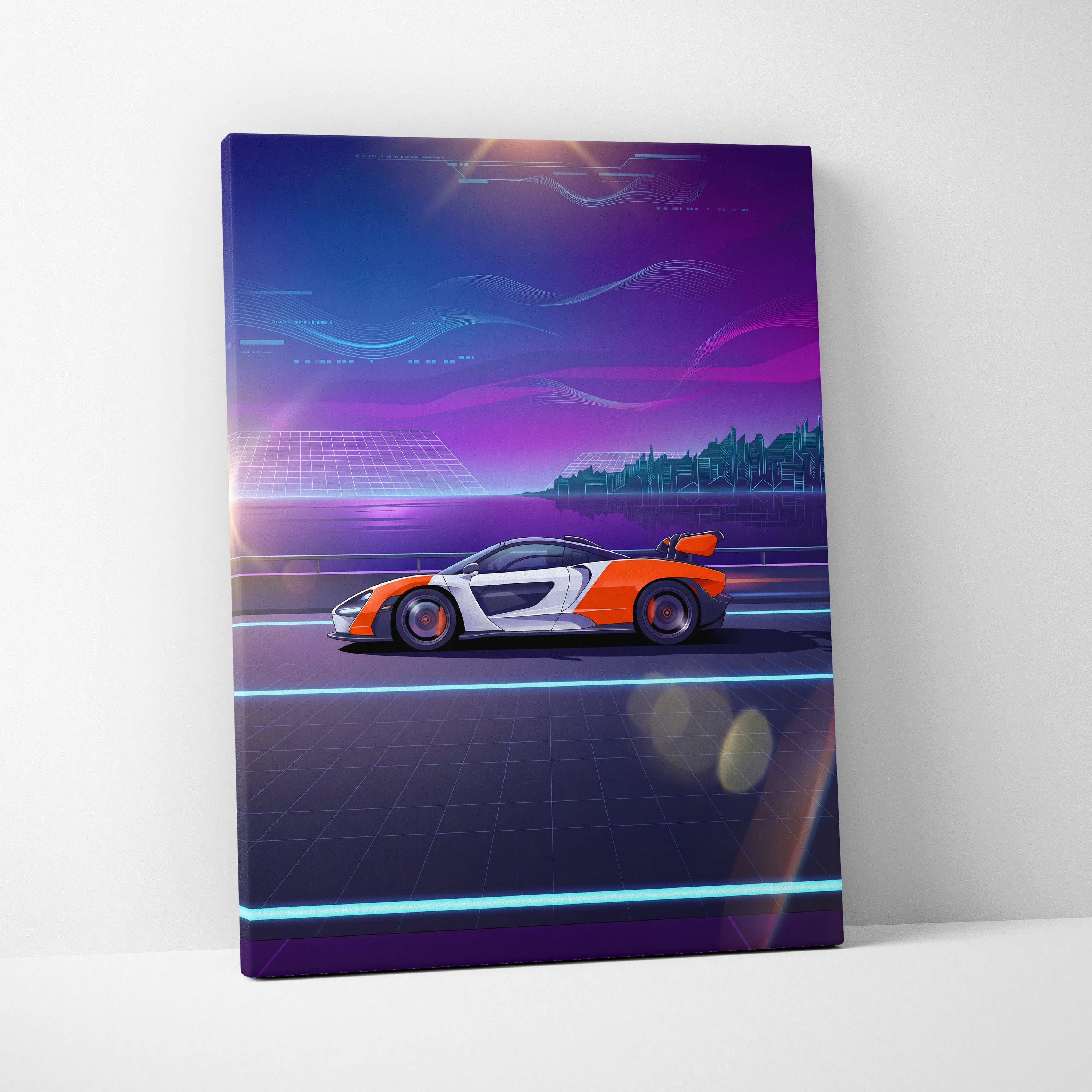 McLaren Senna Inspired, Neon Vapor Racing Canvas - Vaporwave Car Art Neon Pink Room Retro Nostalgic Mood Vaporwave Canvas