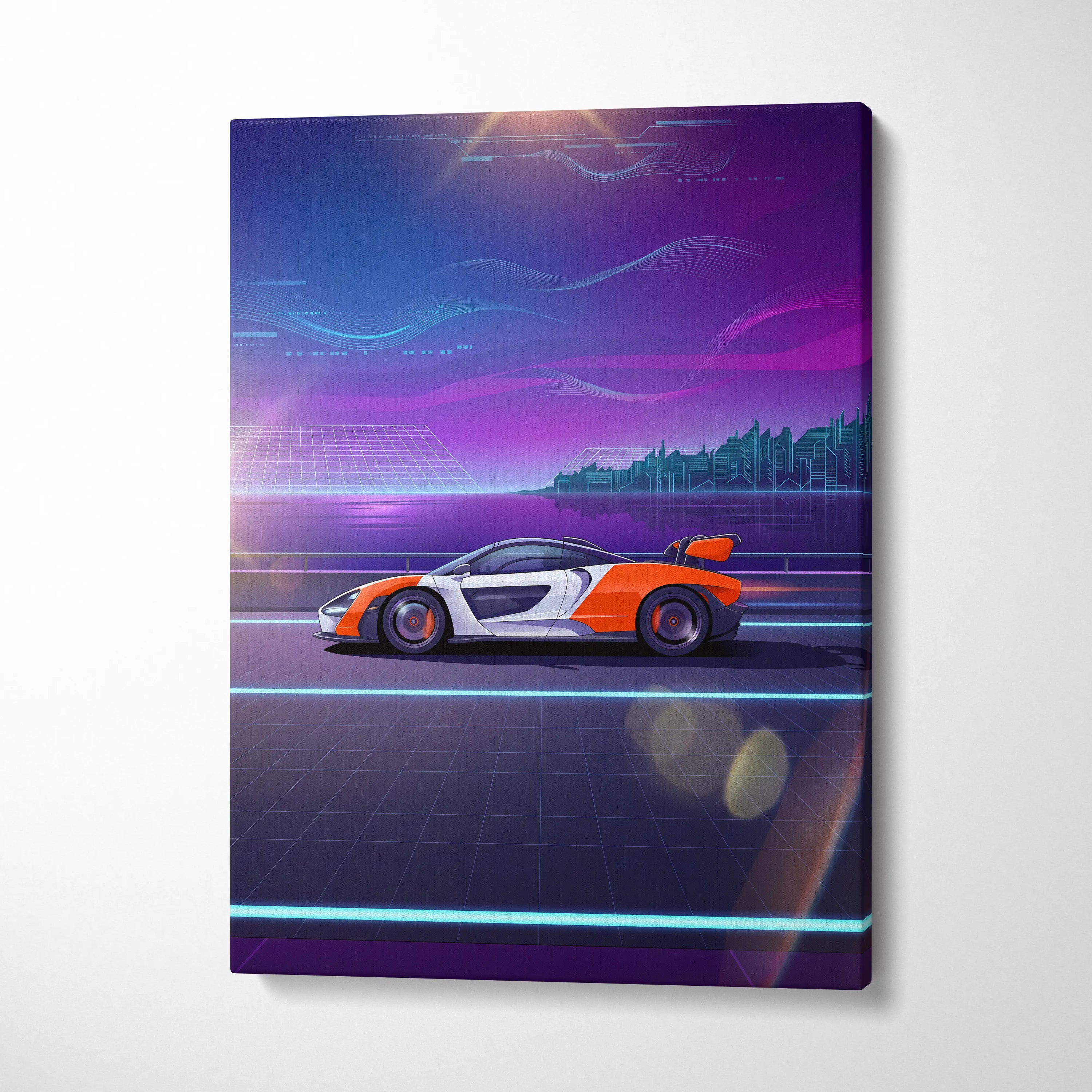 McLaren Senna Inspired, Neon Vapor Racing Canvas - Vaporwave Car Art Neon Pink Room Retro Nostalgic Mood Vaporwave Canvas