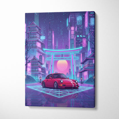 Classic Porsche 911 Inspired Neon Vapor City Drive - Car Neon Pink Blue Living Room Vaporwave Moody Retro Synthwave Canvas