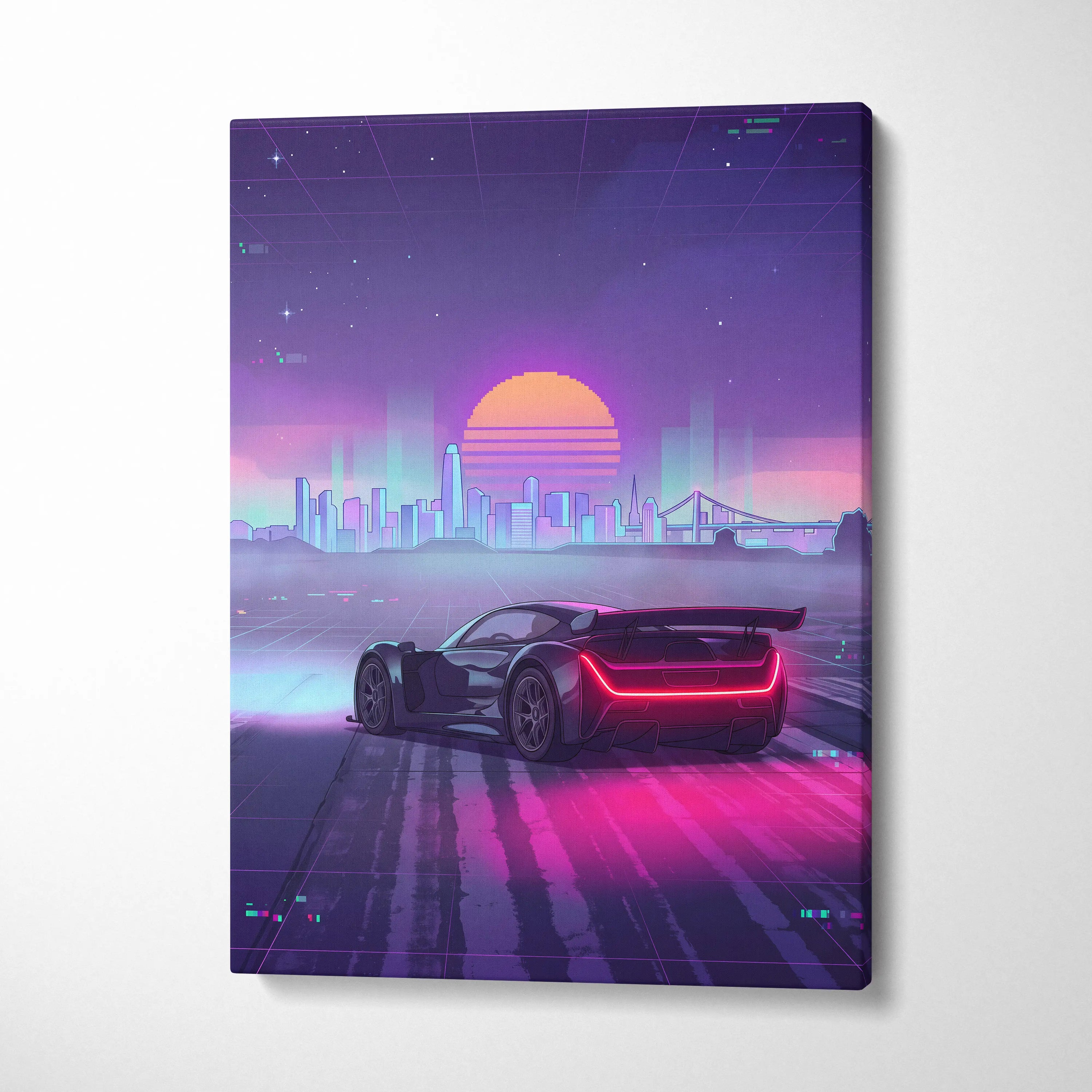 Czinger 21C Inspired Inspired Neon City Vaporwave Canvas - City Neon Purple Pink Living Room Vaporwave Mood Cyberpunk