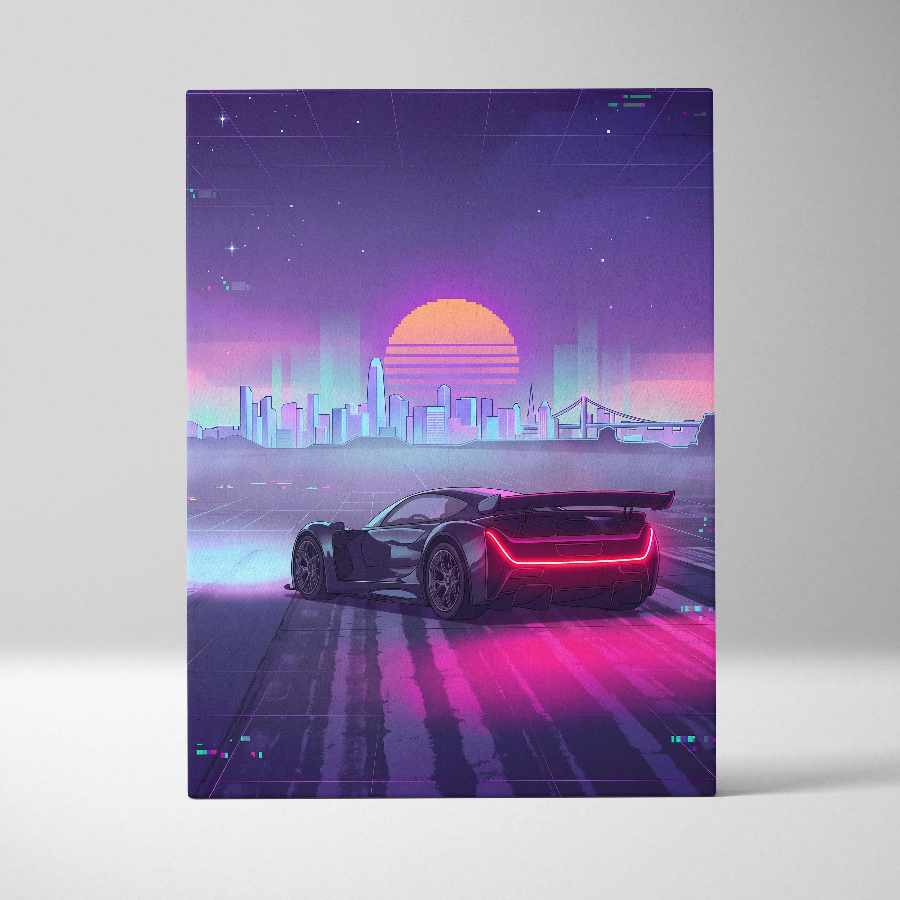 Czinger 21C Inspired Inspired Neon City Vaporwave Canvas - City Neon Purple Pink Living Room Vaporwave Mood Cyberpunk