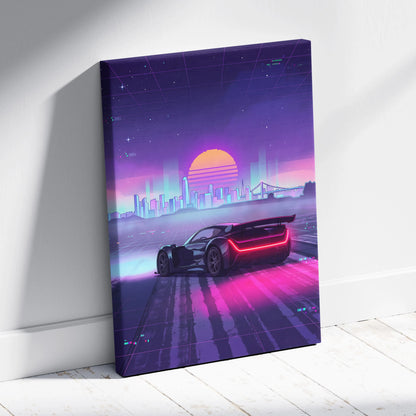 Czinger 21C Inspired Inspired Neon City Vaporwave Canvas - City Neon Purple Pink Living Room Vaporwave Mood Cyberpunk