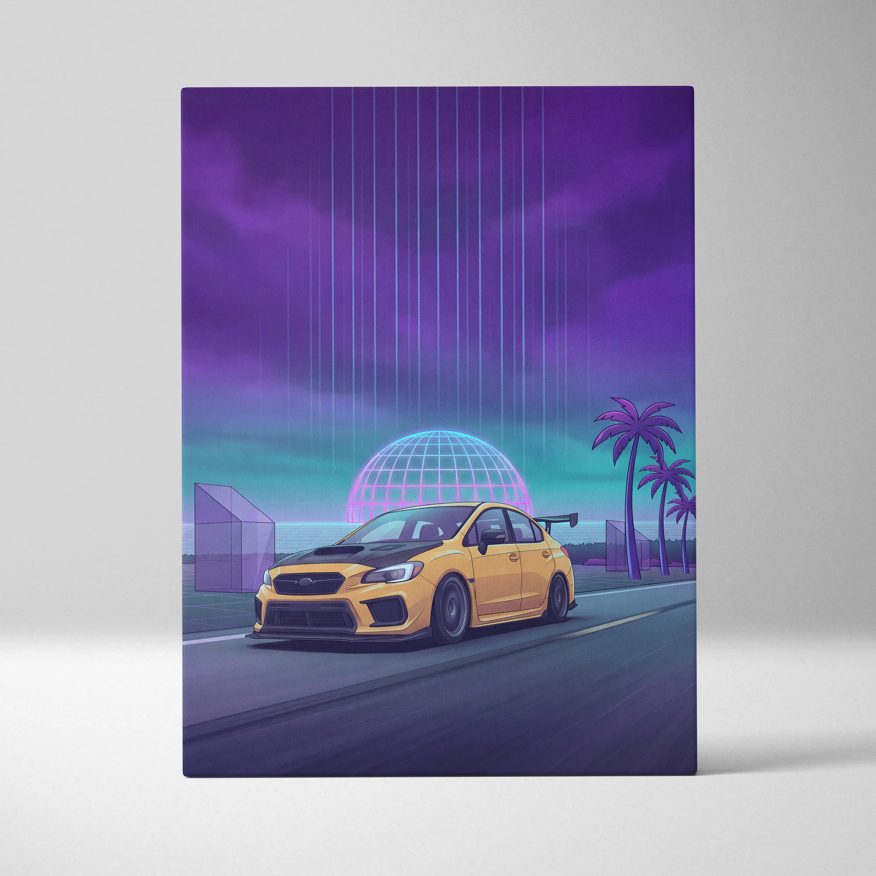 Subaru WRX STI Inspired Neon Drive Art Scene - Car Art Neon Purple Teal Living Room Energetic Mood Synthwave Decor