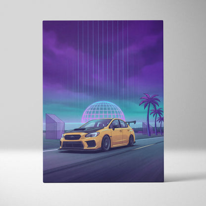 Subaru WRX STI Inspired Neon Drive Art Scene - Car Art Neon Purple Teal Living Room Energetic Mood Synthwave Decor