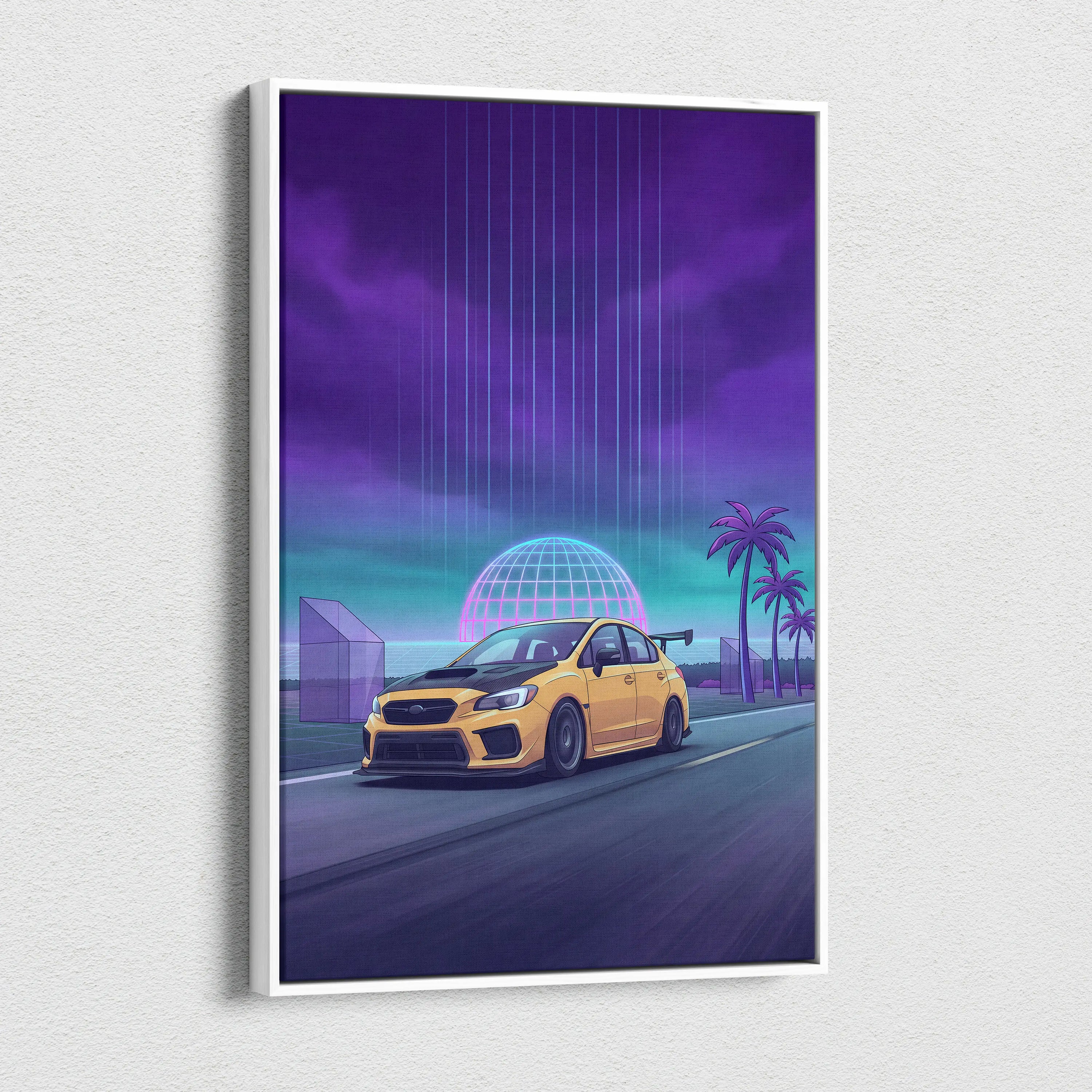 Subaru WRX STI Inspired Neon Drive Art Scene - Car Art Neon Purple Teal Living Room Energetic Mood Synthwave Decor