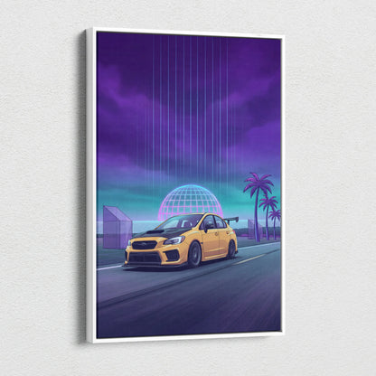 Subaru WRX STI Inspired Neon Drive Art Scene - Car Art Neon Purple Teal Living Room Energetic Mood Synthwave Decor