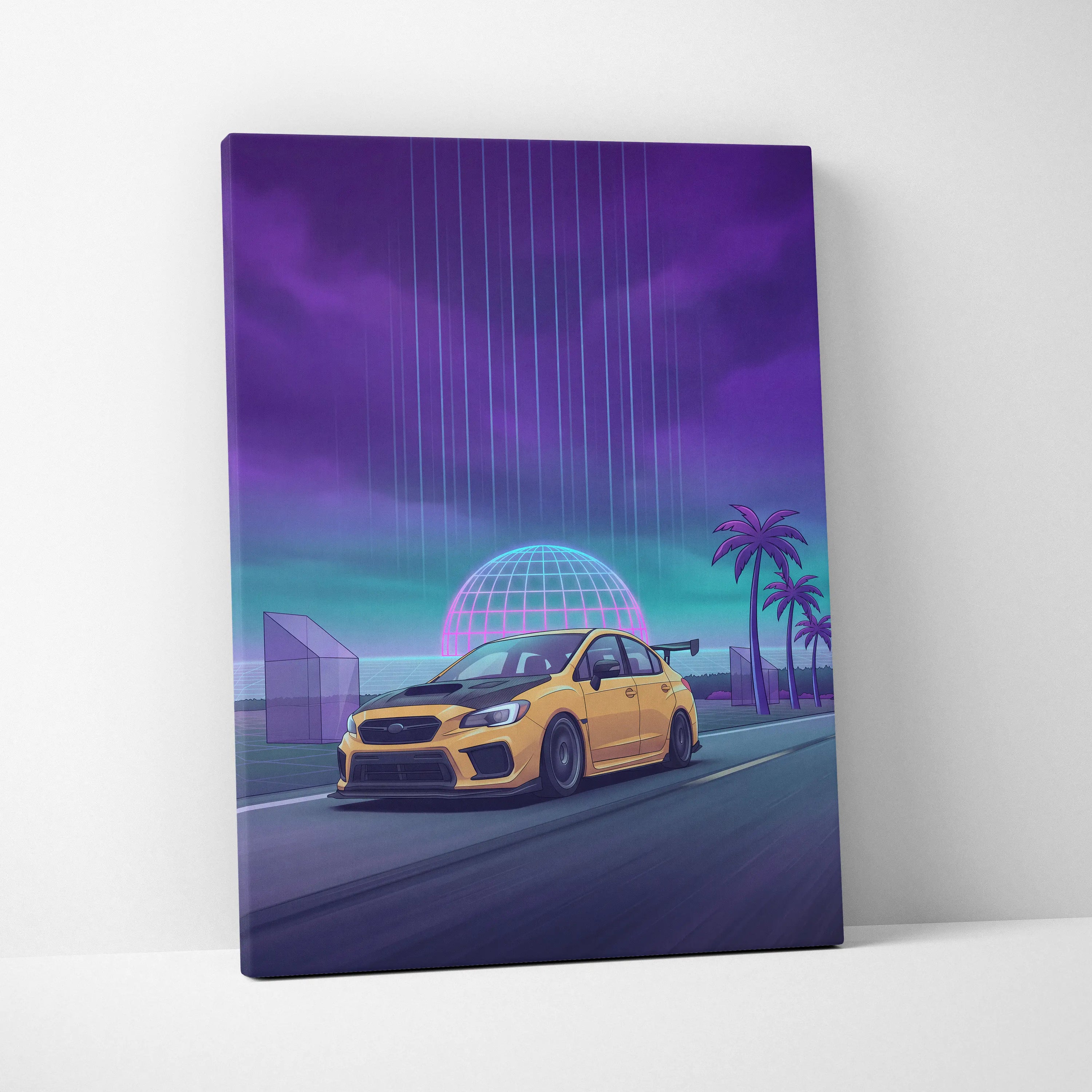 Subaru WRX STI Inspired Neon Drive Art Scene - Car Art Neon Purple Teal Living Room Energetic Mood Synthwave Decor