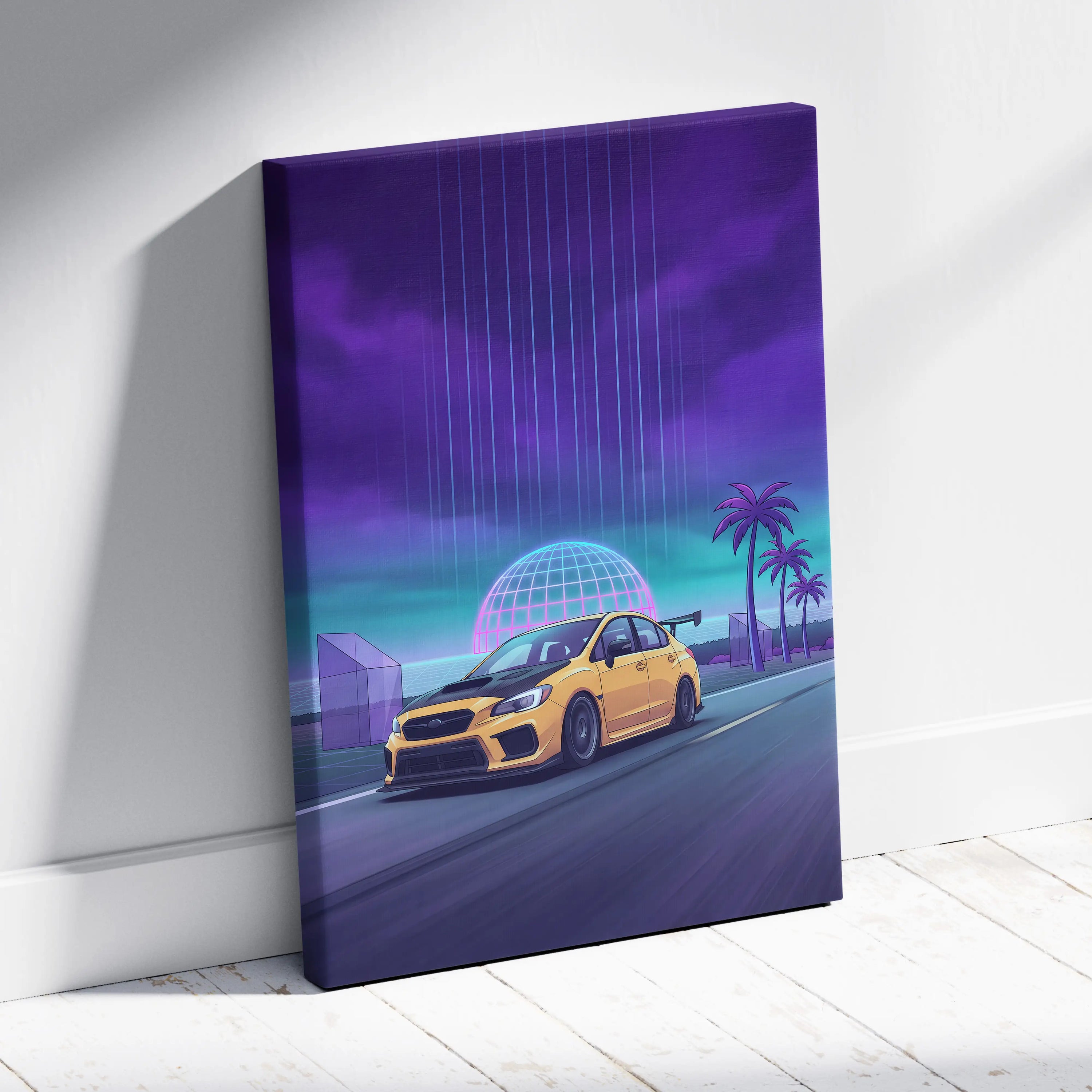 Subaru WRX STI Inspired Neon Drive Art Scene - Car Art Neon Purple Teal Living Room Energetic Mood Synthwave Decor