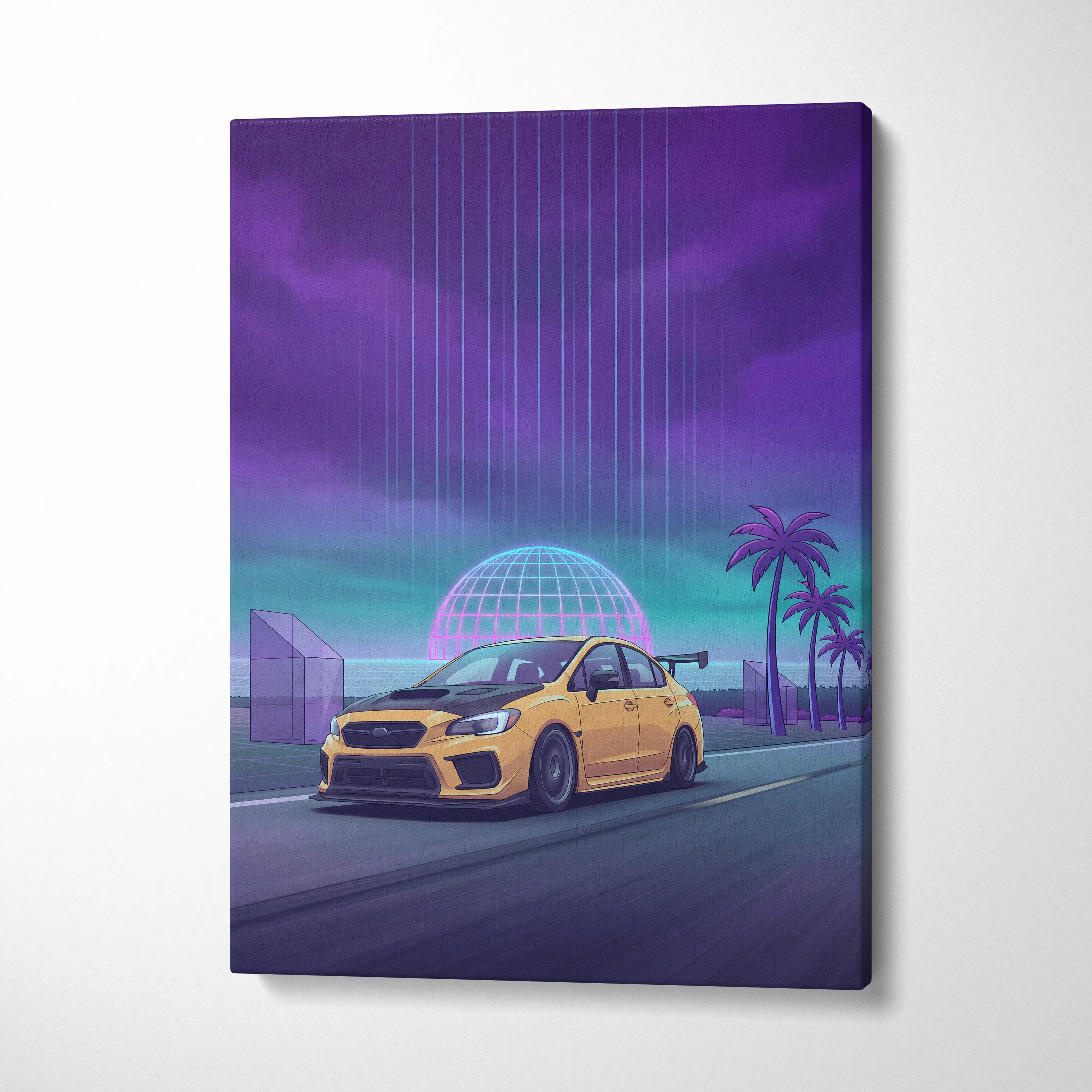 Subaru WRX STI Inspired Neon Drive Art Scene - Car Art Neon Purple Teal Living Room Energetic Mood Synthwave Decor