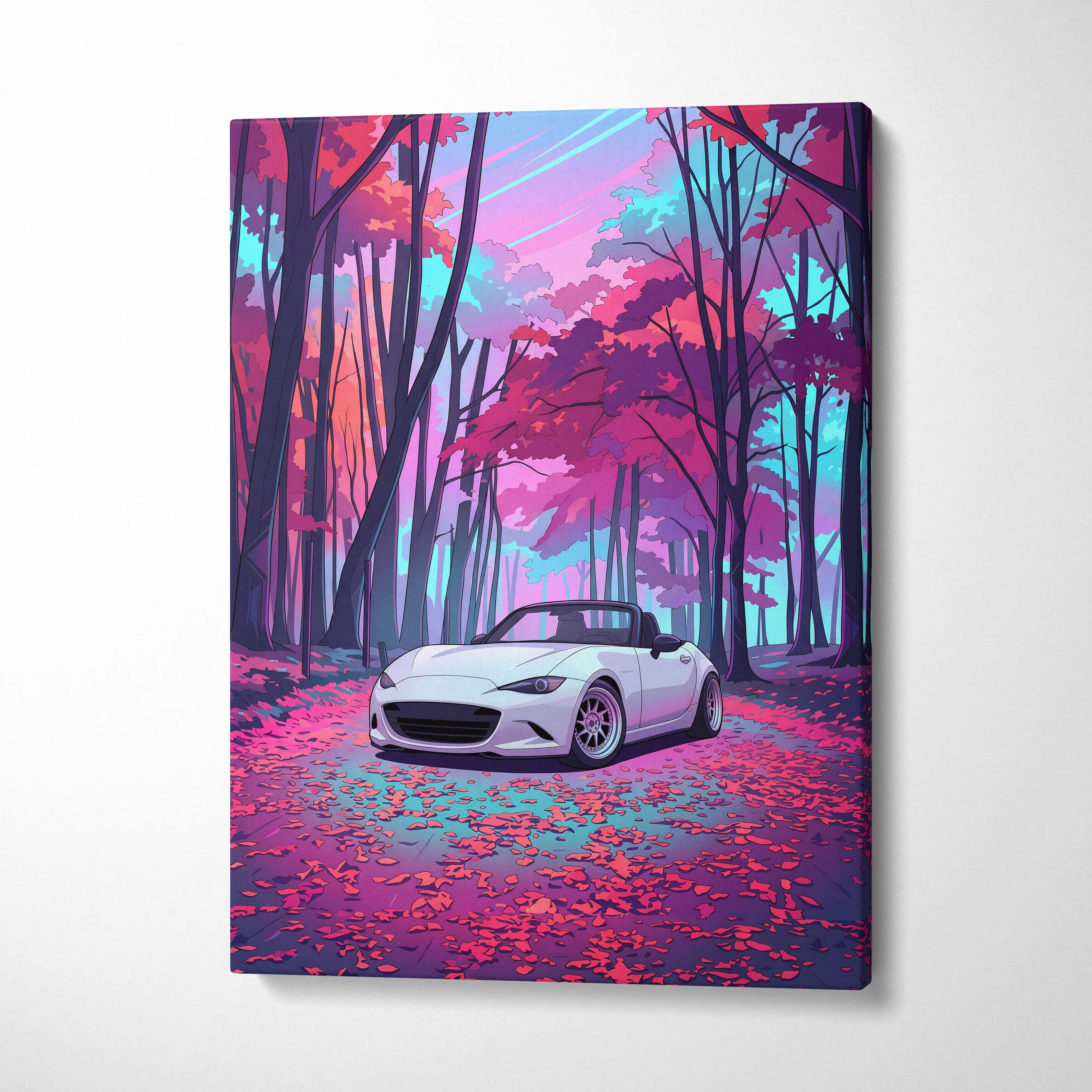 Mazda Miata Inspired Vaporwave Car Canvas - Car Vaporwave Neon Pink Purple Living Room Teal Retro-Futuristic Nostalgic Mood Decor