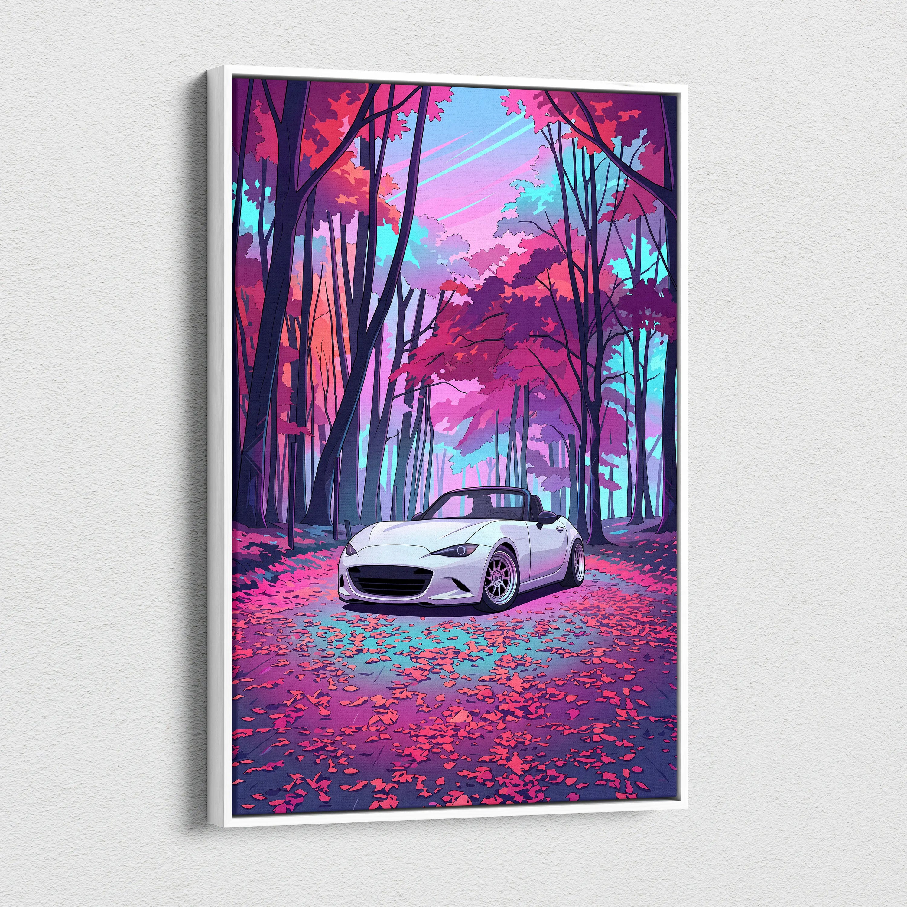 Mazda Miata Inspired Vaporwave Car Canvas - Car Vaporwave Neon Pink Purple Living Room Teal Retro-Futuristic Nostalgic Mood Decor