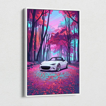 Mazda Miata Inspired Vaporwave Car Canvas - Car Vaporwave Neon Pink Purple Living Room Teal Retro-Futuristic Nostalgic Mood Decor