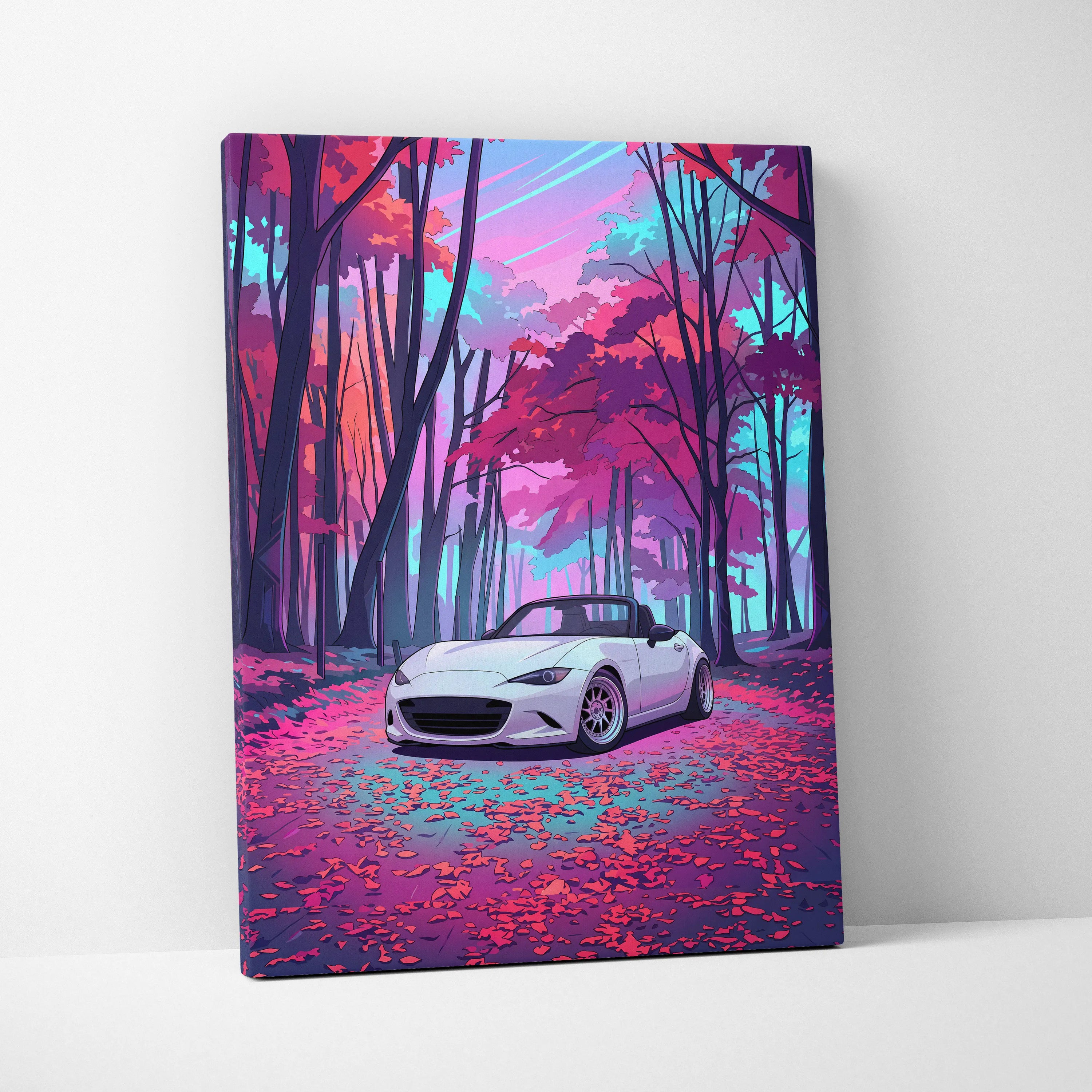 Mazda Miata Inspired Vaporwave Car Canvas - Car Vaporwave Neon Pink Purple Living Room Teal Retro-Futuristic Nostalgic Mood Decor