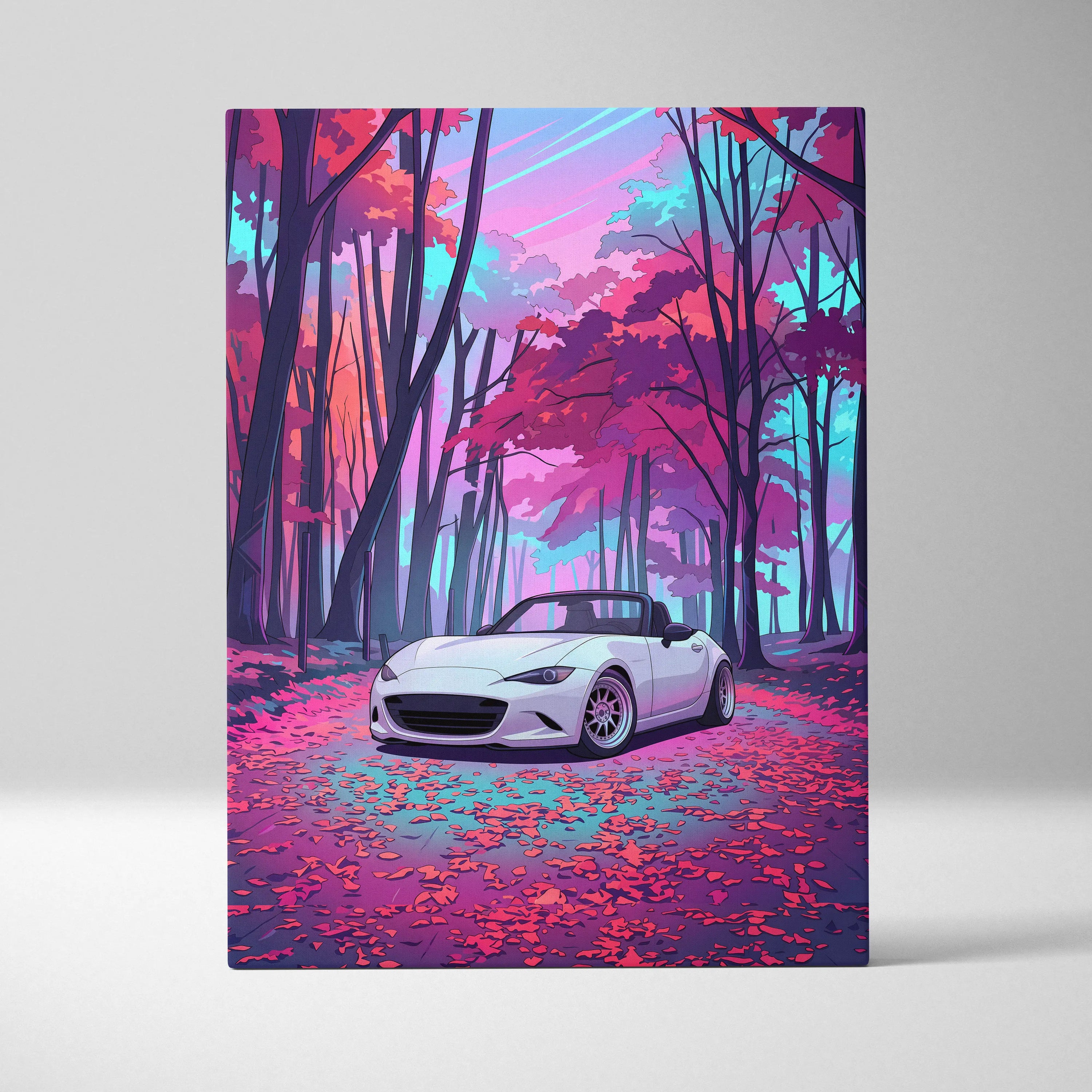 Mazda Miata Inspired Vaporwave Car Canvas - Car Vaporwave Neon Pink Purple Living Room Teal Retro-Futuristic Nostalgic Mood Decor