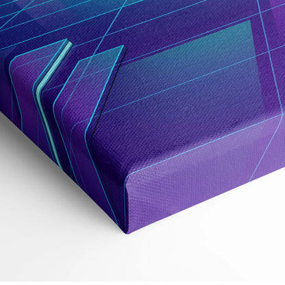 Ford Mustang Fastback Inspired Blue Purple Canvas Wall Art Vaporwave Neon City Muscle Car Artwork, Retro Cyberpunk Garage Decor