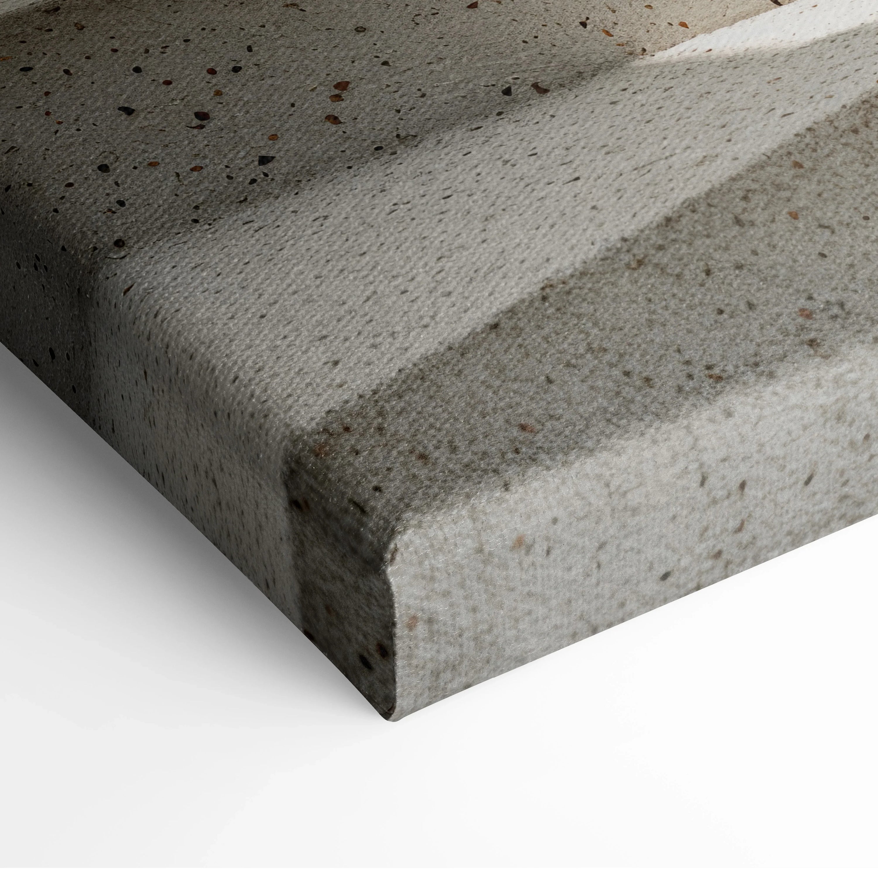 Close-up of textured canvas wall art featuring minimalist white stair lines in soft light for modern decor.