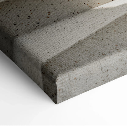Close-up of textured canvas wall art featuring minimalist white stair lines in soft light for modern decor.