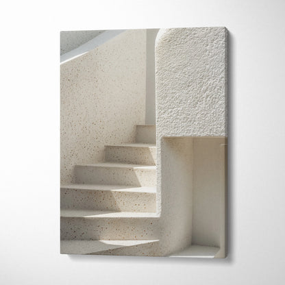 Minimalist white stairs canvas wall art with textured surfaces for modern home decor.