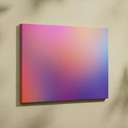 Modern abstract digital art on canvas with gradient pink, purple, orange, and blue tones wall art.