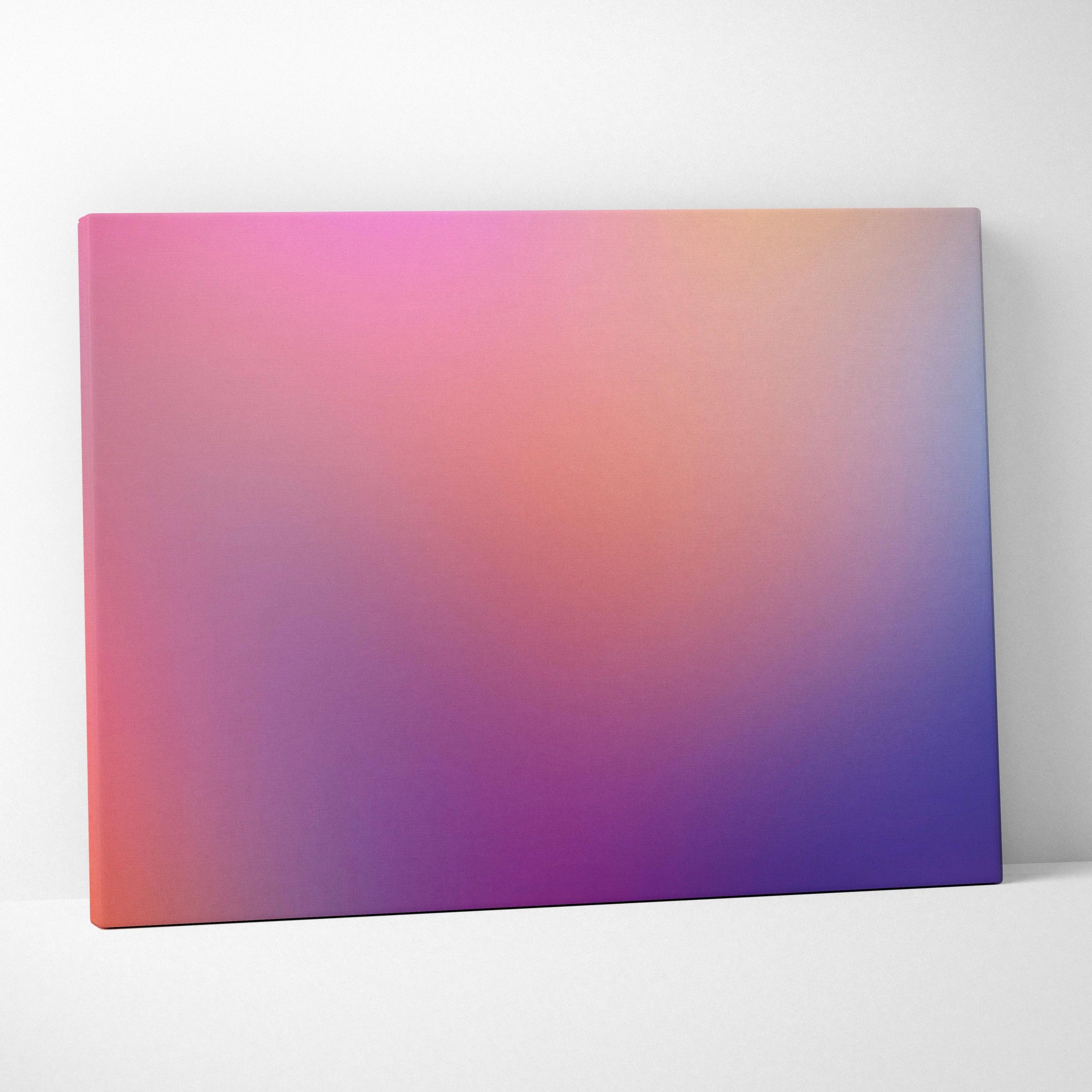 Modern abstract digital art canvas wall art with a gradient blend of pink, orange, and purple hues.