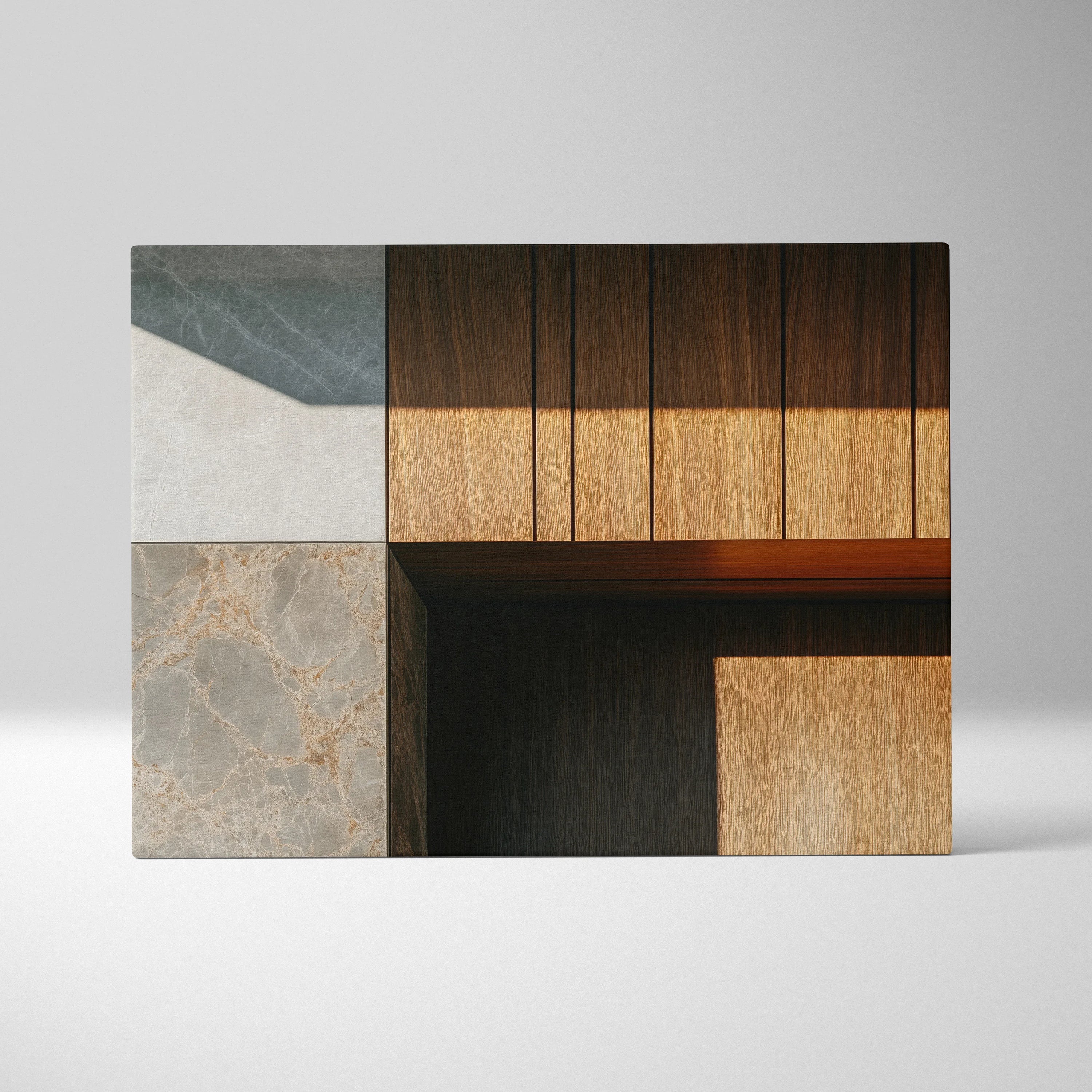 Minimalist forest theme canvas wall art with geometric wood and stone texture decor.