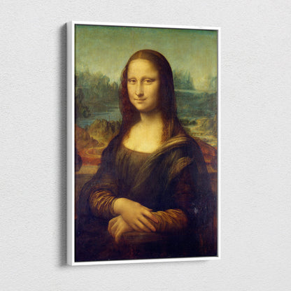 Framed Mona Lisa reproduction by Leonardo da Vinci with enigmatic smile