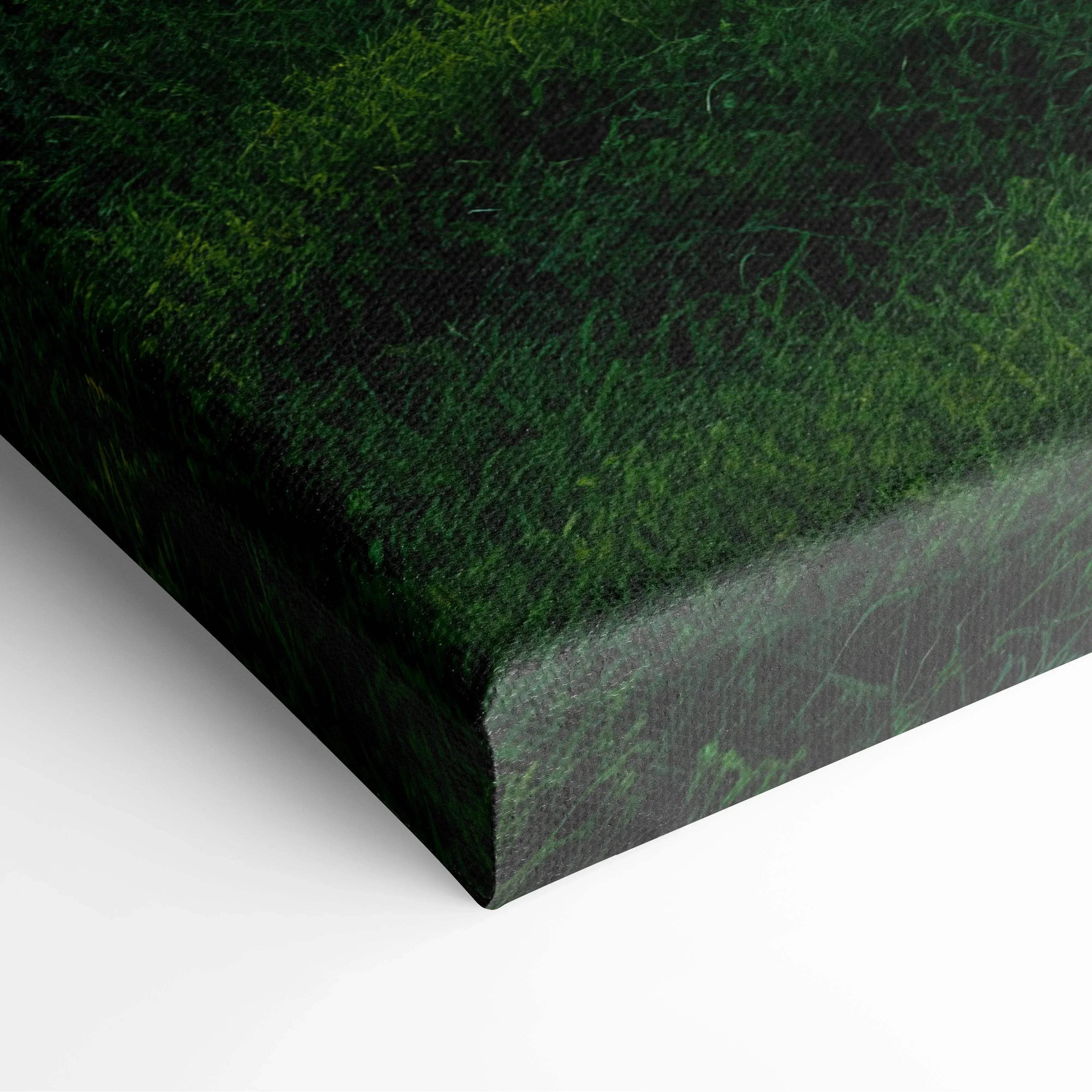 Dark green forest floor canvas wall art with dense foliage texture decorating edge.