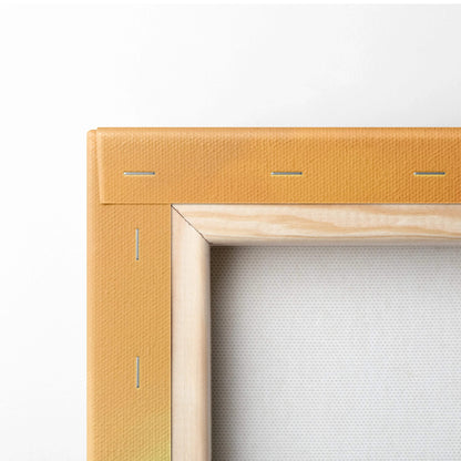 Mustard-yellow textured canvas frame with majestic mountain sunset art