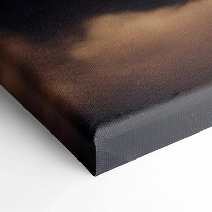 Black canvas print of majestic mountain range at sunset with textured surface