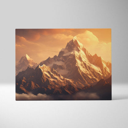 Majestic mountain range at sunset canvas wall art in golden hour tones