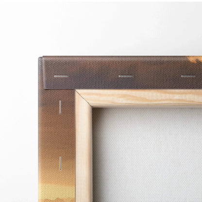 Close-up of canvas art corner with wooden stretcher bars and high-resolution print details.