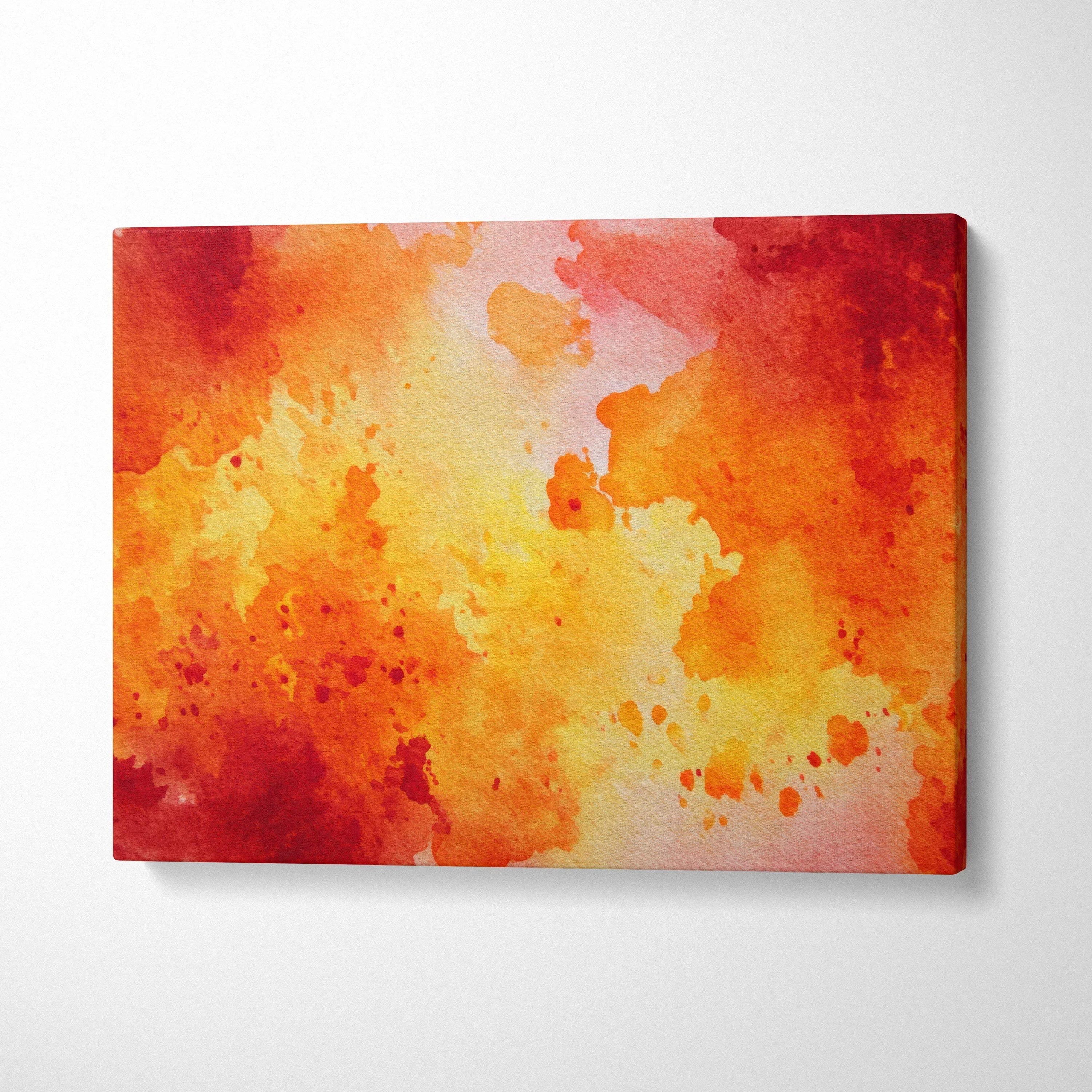 Abstract vibrant orange and yellow watercolor style canvas art wall decor.
