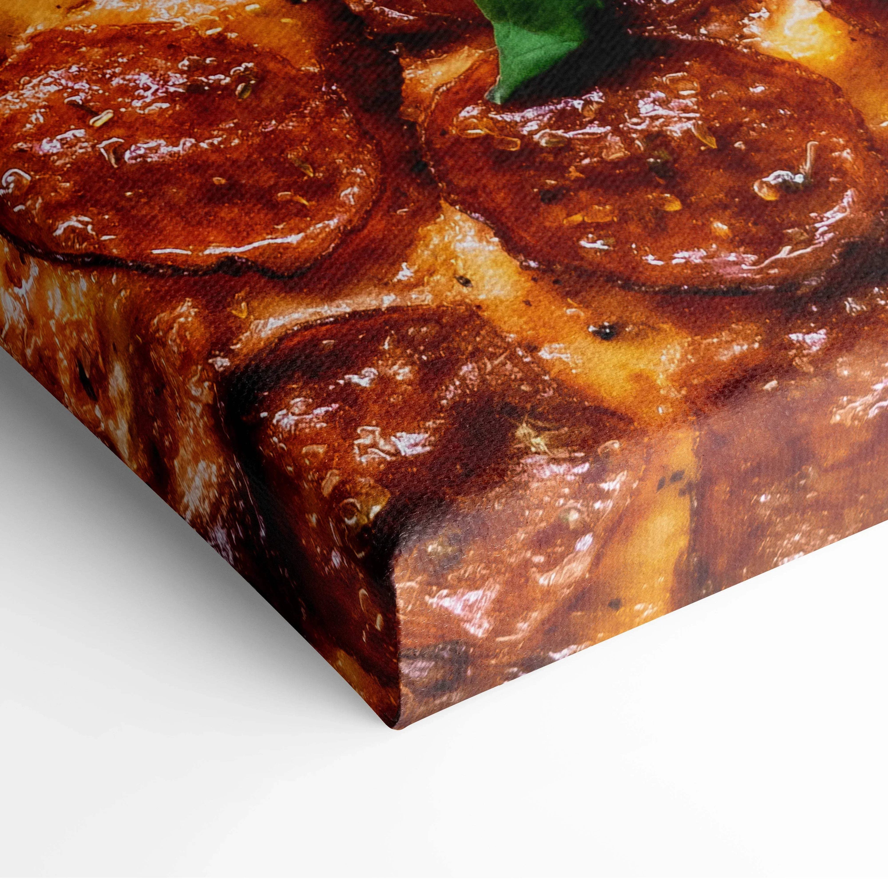 Pizza themed high-resolution canvas wall art print with rich pepperoni and melted cheese decor.