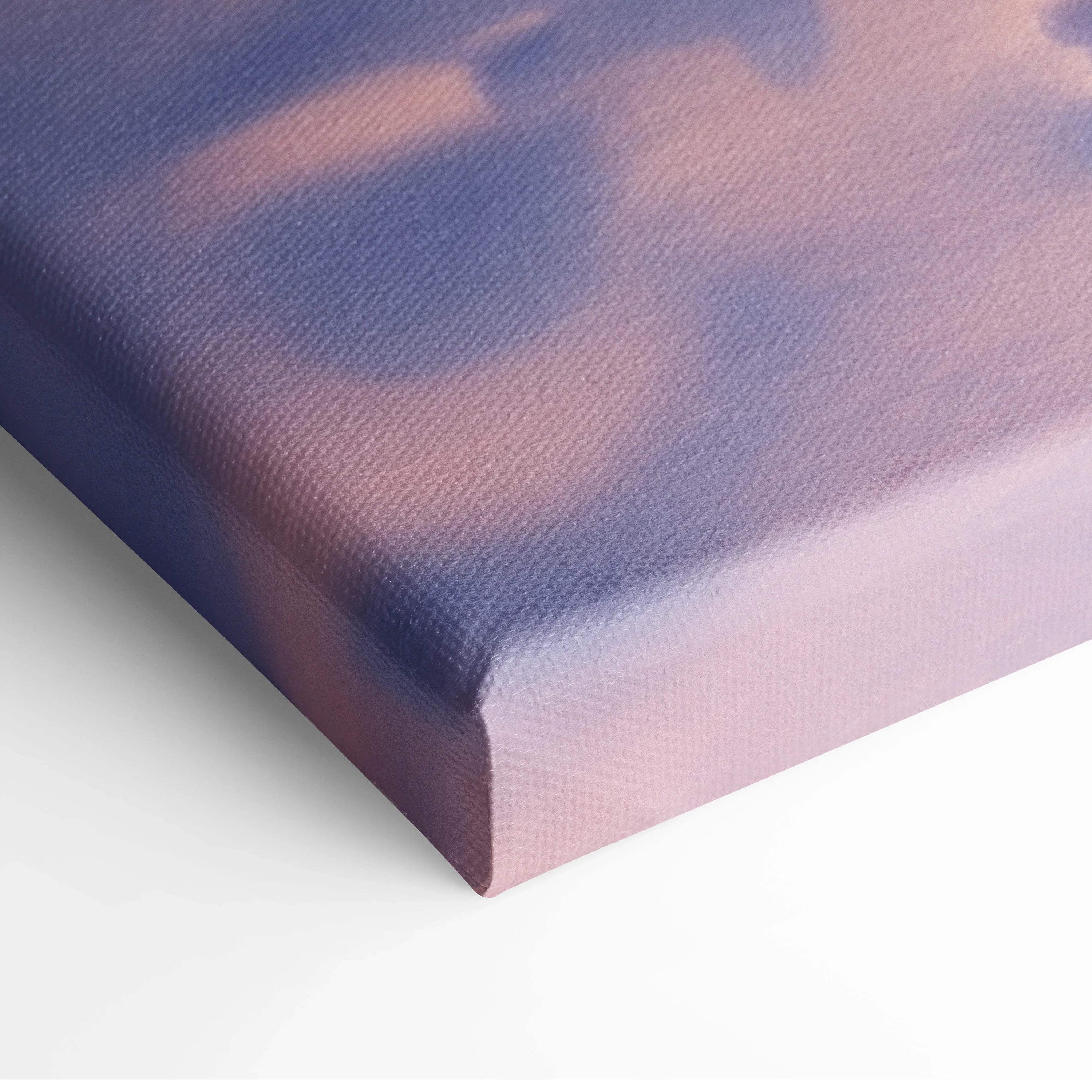 Close-up of canvas texture with soft purple and pink hues blending in a smooth gradient, showcasing vibrant wall art detail.