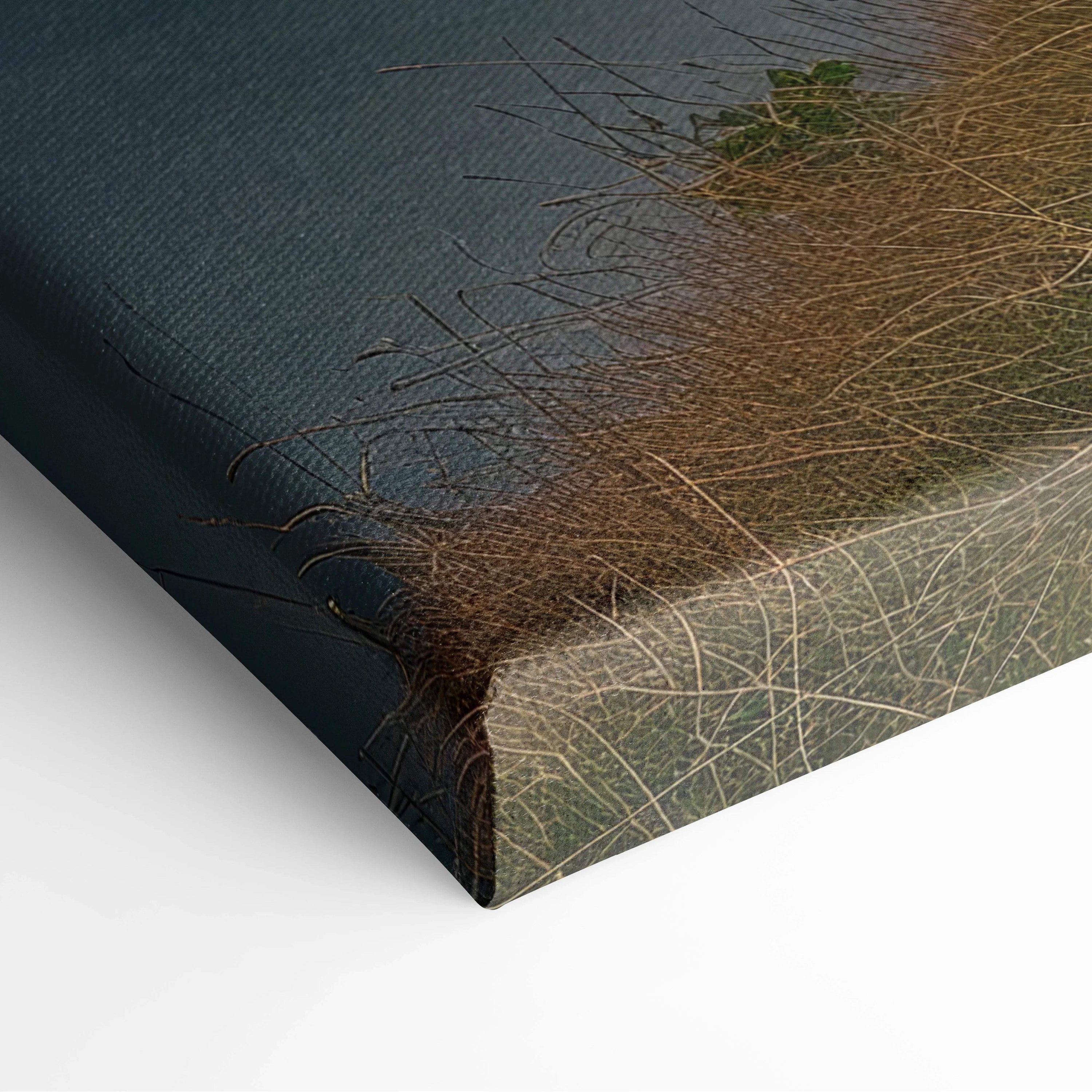 Canvas print of mountain ridge sunset with teal grasses foliage