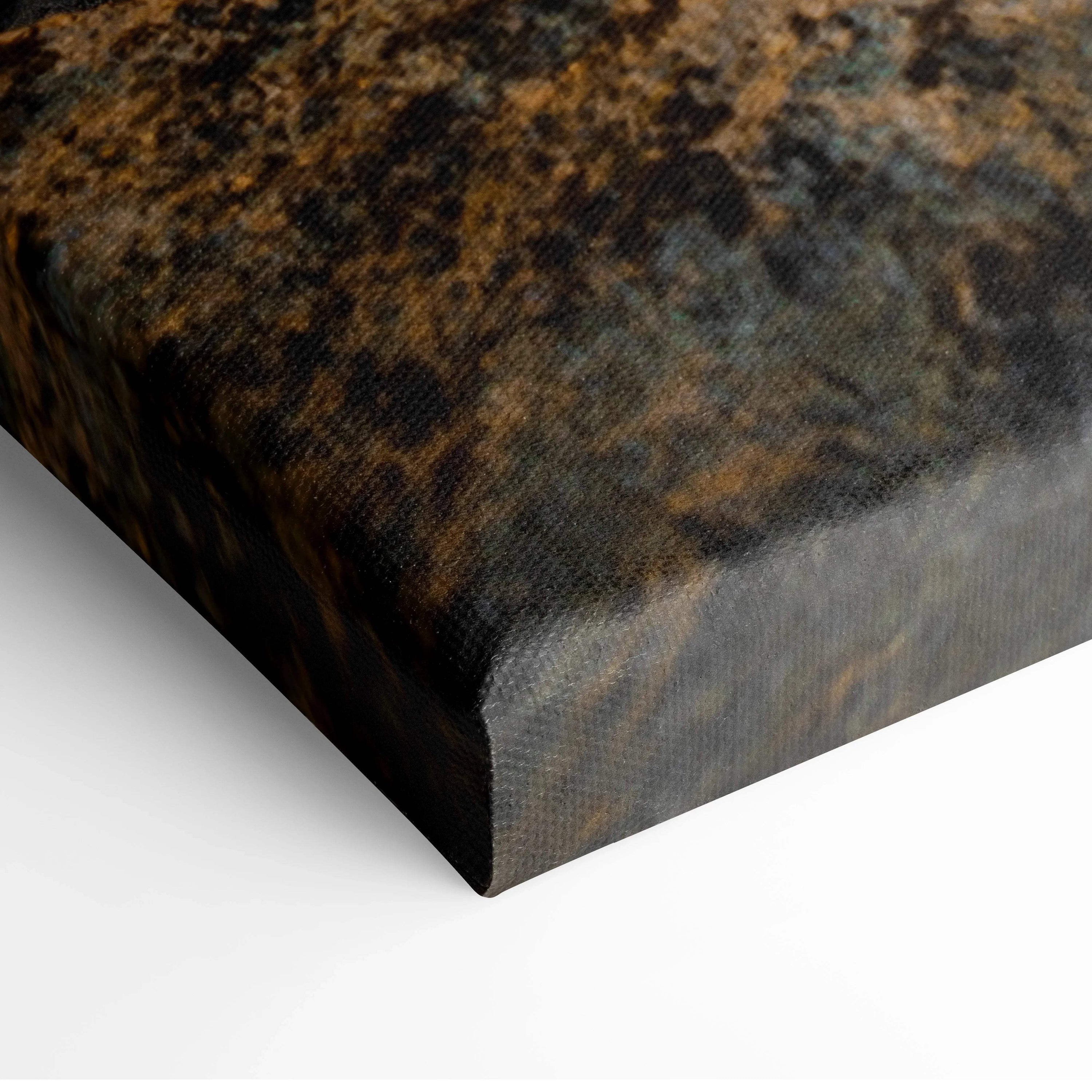 Textured mottled brown black abstract canvas print back view