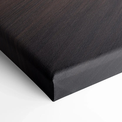 Black textured canvas corner detail showing tight corner wrap for high-quality wall art canvas print.