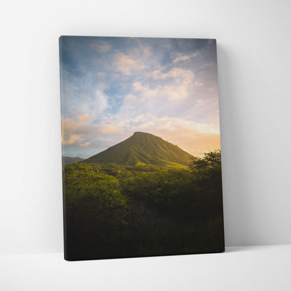 Golden Hour Hawaii lone green volcano cone canvas wall art