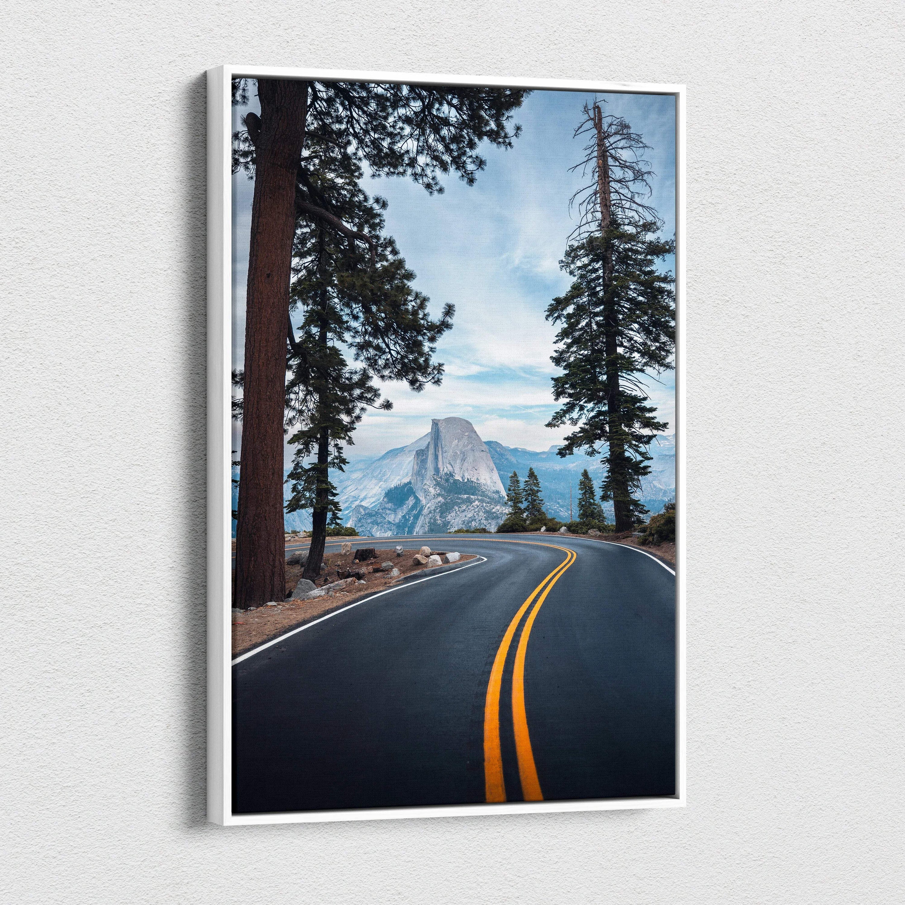 Winding road to Half Dome Yosemite canvas wall art in cool blues grays