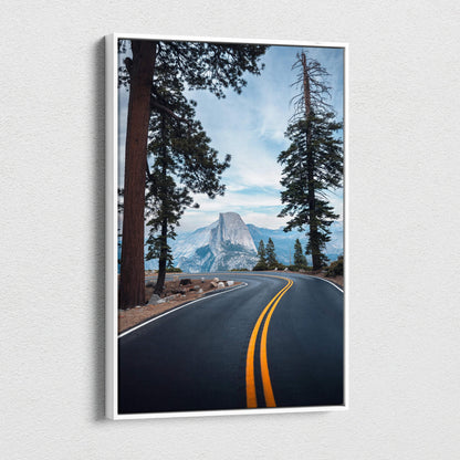 Winding road to Half Dome Yosemite canvas wall art in cool blues grays