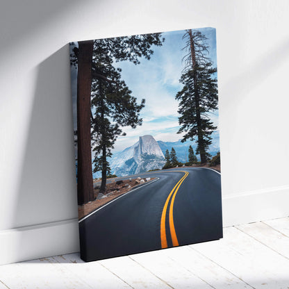 Framed Winding Road to Half Dome Yosemite Canvas in Cool Blues Grays