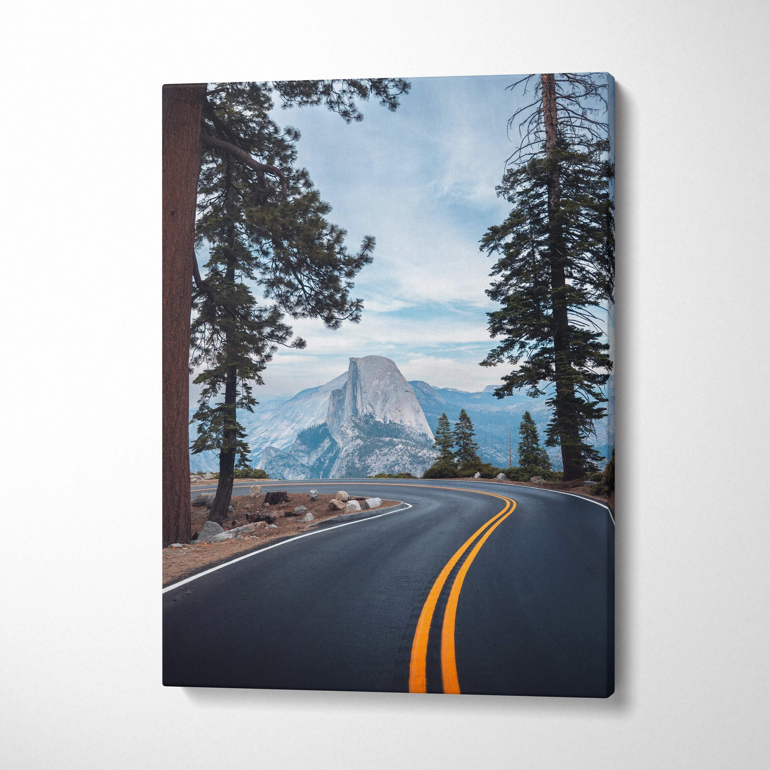 Winding road to Half Dome Yosemite in cool blues grays canvas print