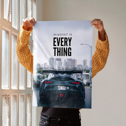 Motivational poster wall art featuring a Toyota Supra Mk5 rear view and "Mindset is Everything" text.